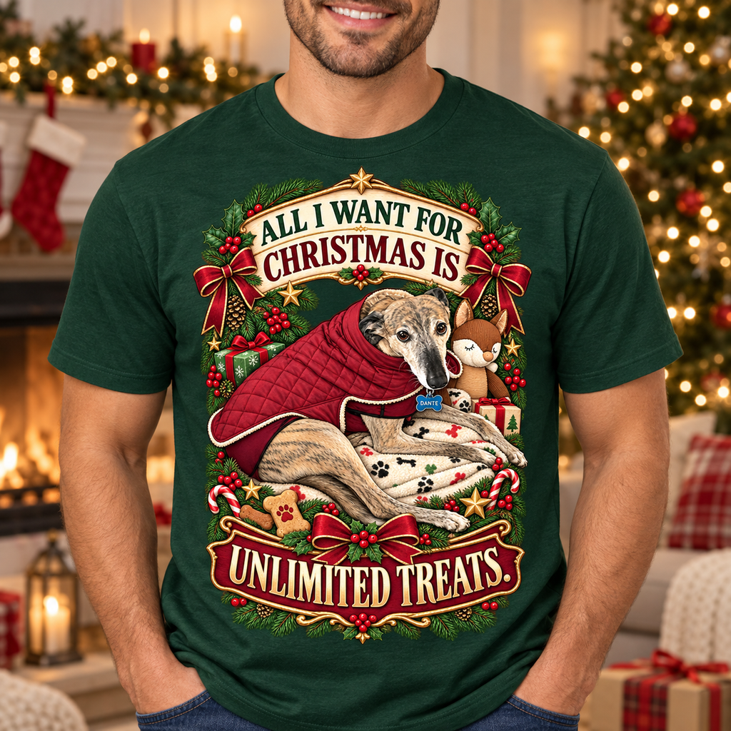 All I Want for Christmas Is Unlimited Treats – Greyhound T-Shirt